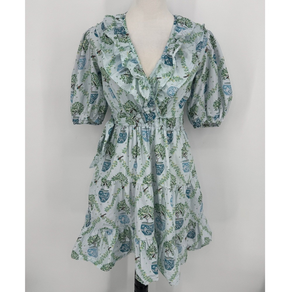 Marigold by Victoria Dunn Dress XS Blue Chinoiserie Coastal Grandmother Preppy